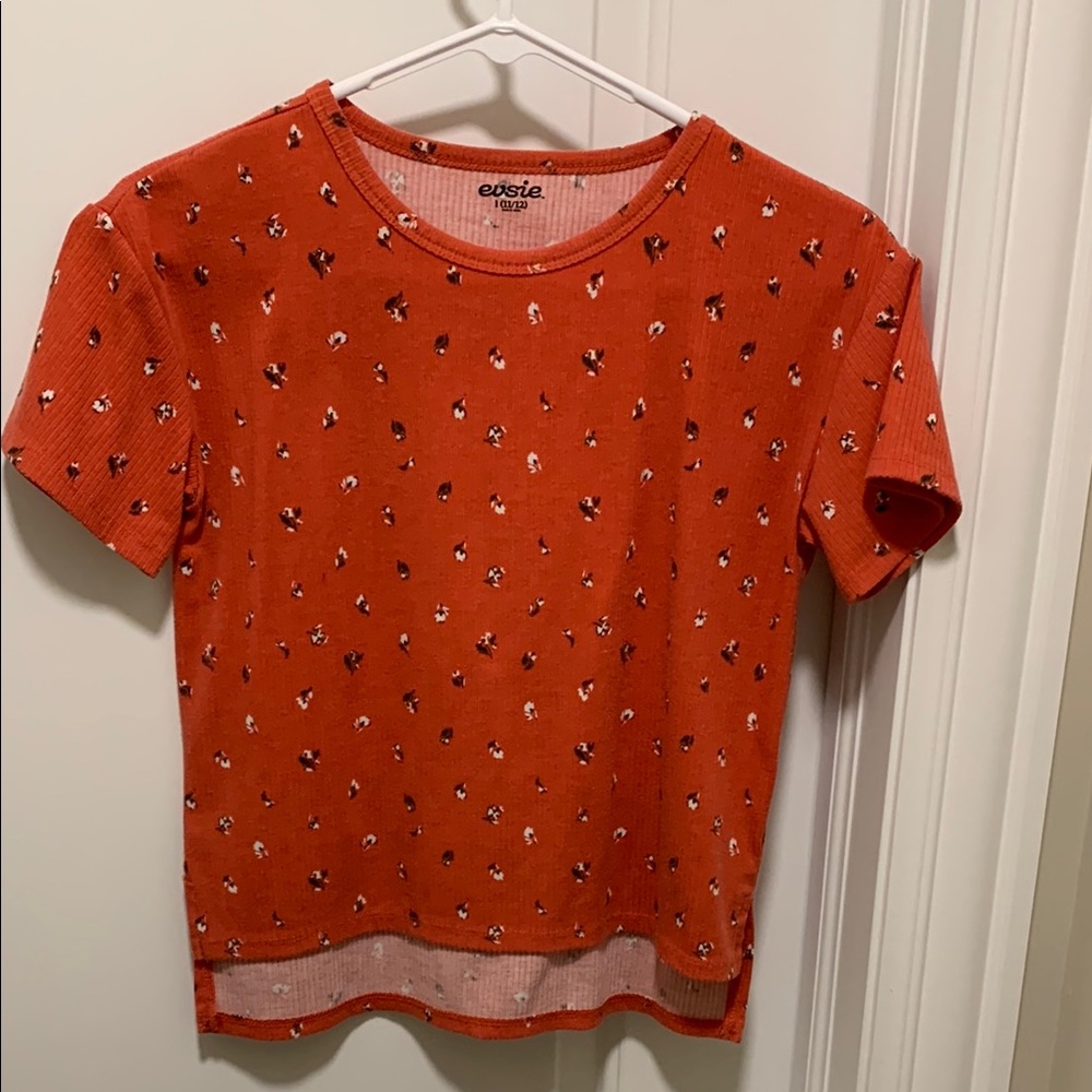 Evsie Classic Orange Floral Top for Girls. Pre-owned. Size: L (11/12).